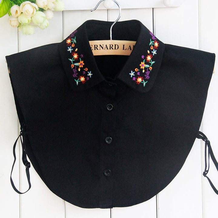 Detachable Lapel Shirt Embroidered Flower Fake Collar - Black - One Size - image 3