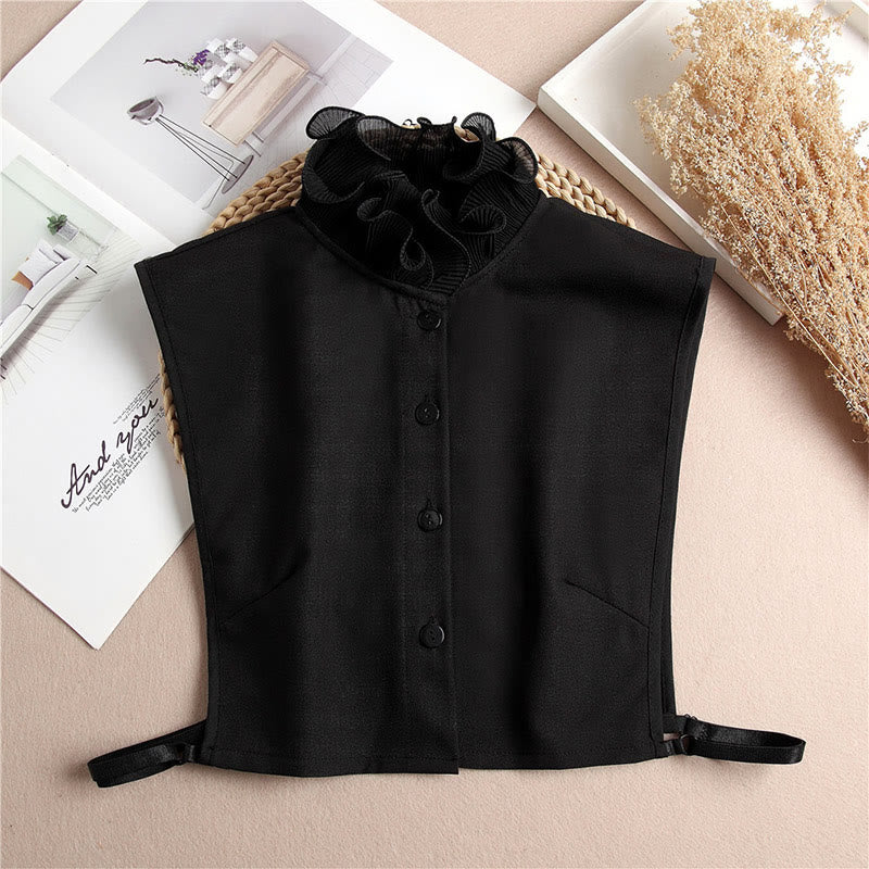 Detachable Lapel Shirt Ruffled Stand Fake Collar With Sleeve - Black - One Size - Fake Collar - image 17