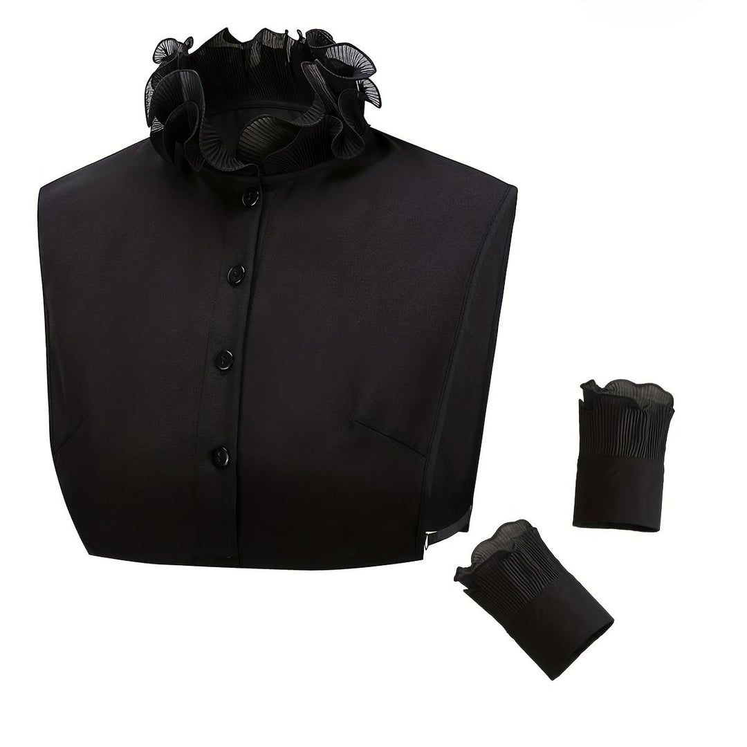 Detachable Lapel Shirt Ruffled Stand Fake Collar With Sleeve - Black - One Size - Fake Collar+Sleeves(1 Pair) - image 18