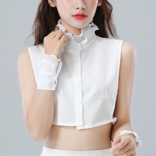Detachable Lapel Shirt Ruffled Stand Fake Collar With Sleeve - image 3