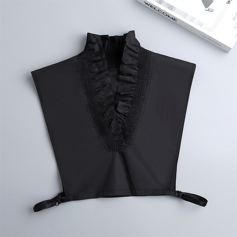 V Neck Detachable False Collar Shirt For Women - Black - One Size - image 10
