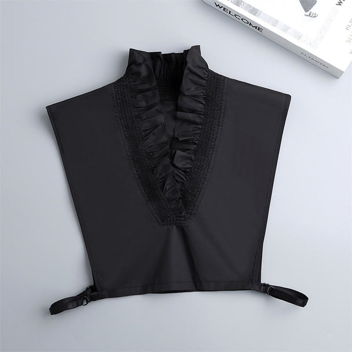 V Neck Detachable False Collar Shirt For Women - Black - One Size - image 10