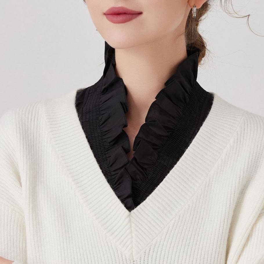 V Neck Detachable False Collar Shirt For Women - image 3