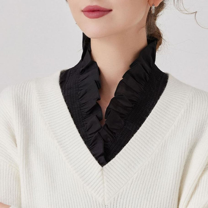 V Neck Detachable False Collar Shirt For Women - image 3