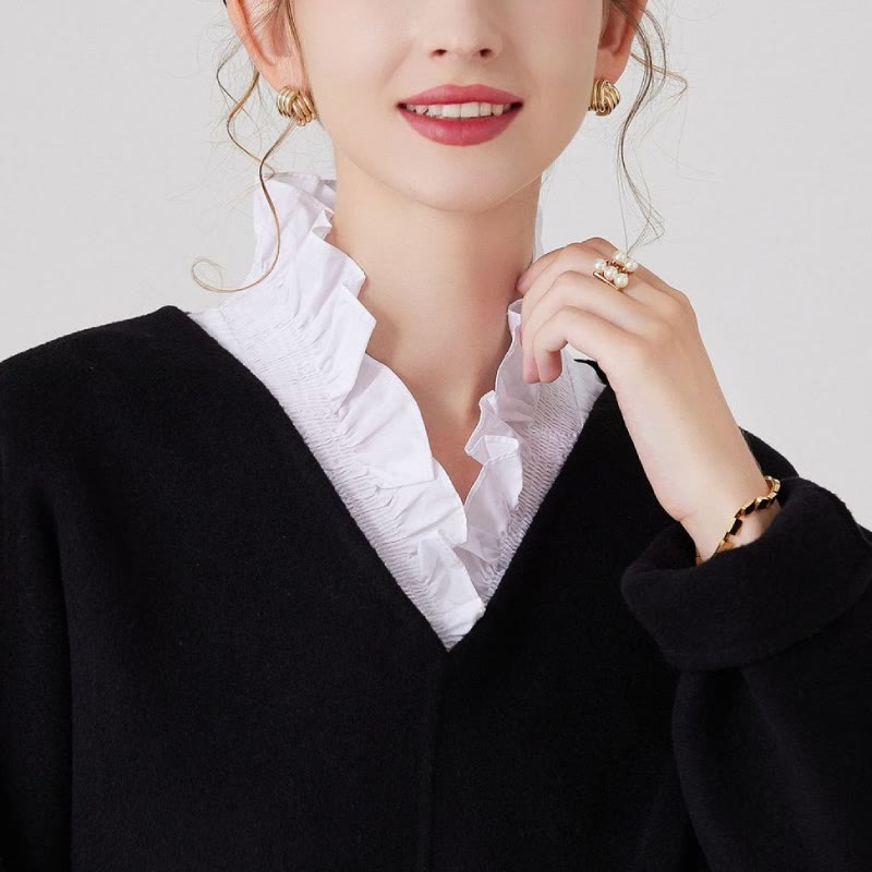 V Neck Detachable False Collar Shirt For Women - White - One Size - image 0