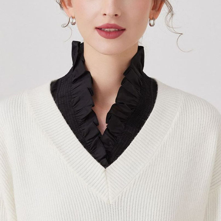 V Neck Detachable False Collar Shirt For Women - image 2