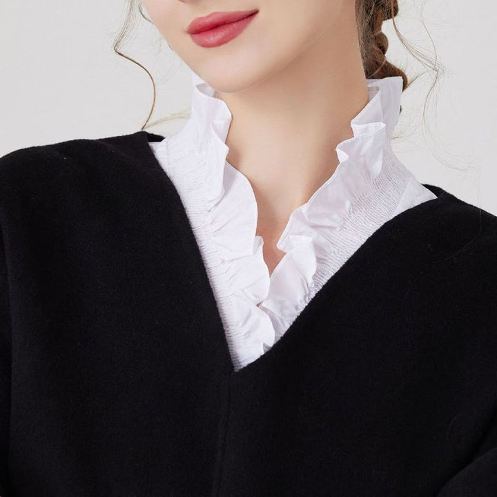 V Neck Detachable False Collar Shirt For Women - image 1