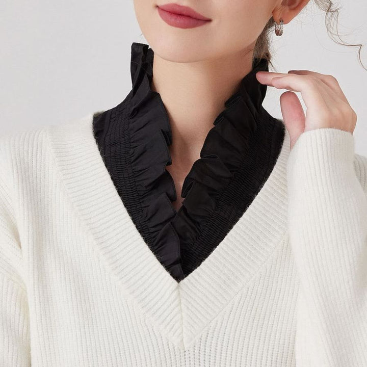 V Neck Detachable False Collar Shirt For Women - image 4