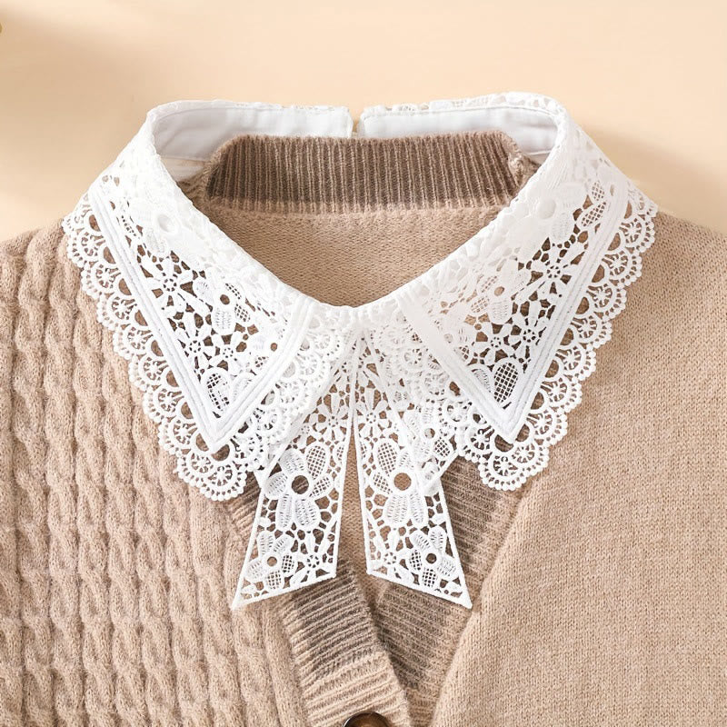 Detachable Half Shirt Blouse Floral Lace False Collar - White - One Size - image 0