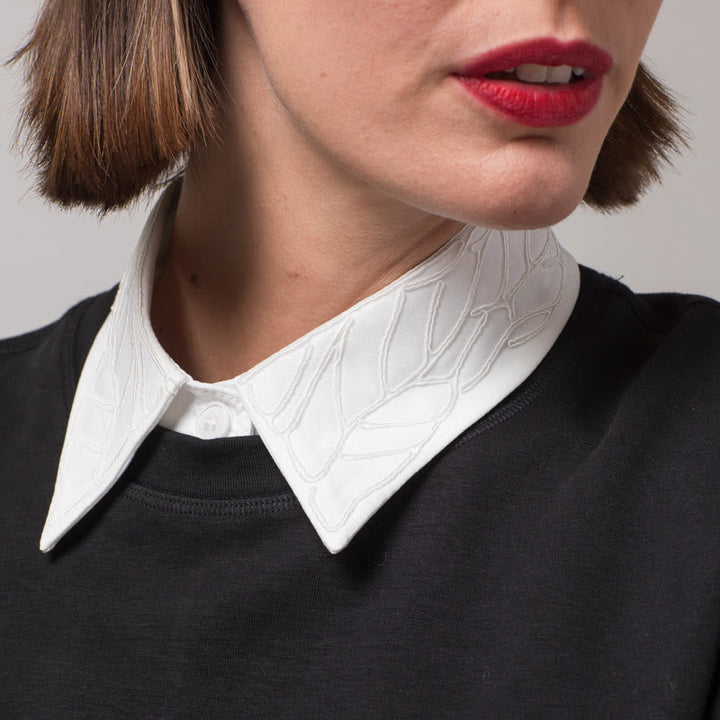 Embroidered Floral False Collar Detachable Half Shirt Blouse - White - One Size - image 0