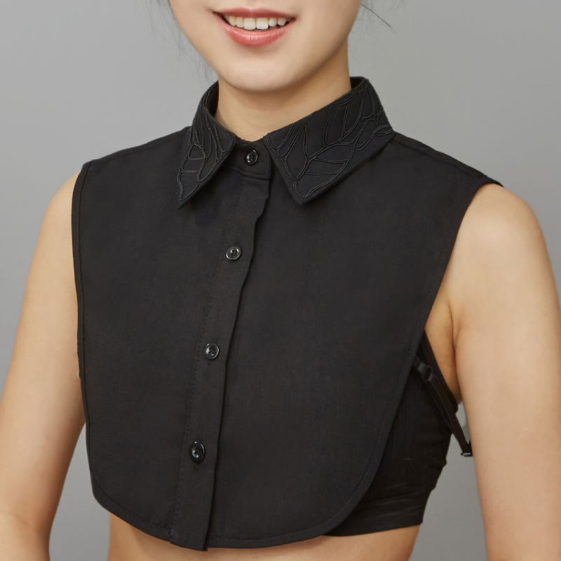 Embroidered Floral False Collar Detachable Half Shirt Blouse - image 3