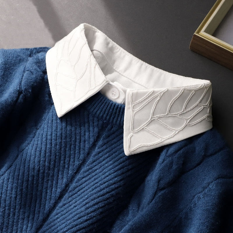 Embroidered Floral False Collar Detachable Half Shirt Blouse - image 1