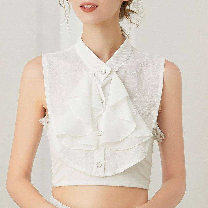 Ruffled Bowknot Fake Collar Detachable Half Shirt Accessory  - image 4