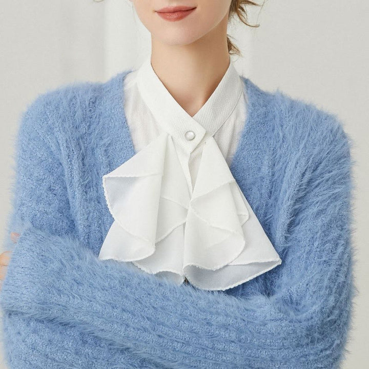 Ruffled Bowknot Fake Collar Detachable Half Shirt Accessory  - White - One Size - image 0