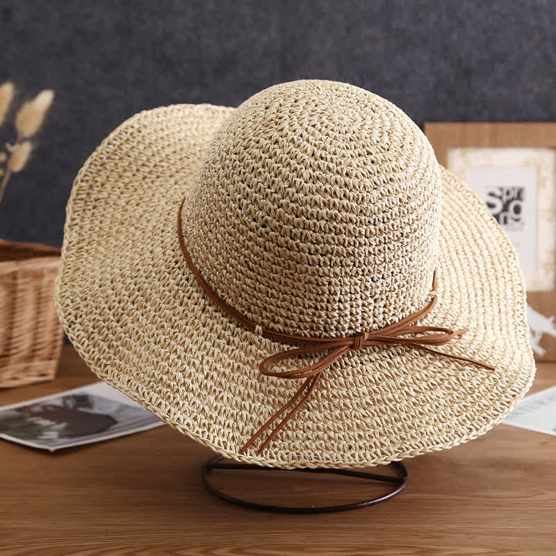 Women's Elegant Wide Brim Summer Foldable Straw Hat - Ivory - M (22"-22 7/8") - image 5