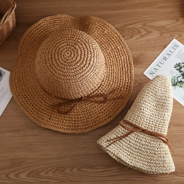 Women's Elegant Wide Brim Summer Foldable Straw Hat - image 2