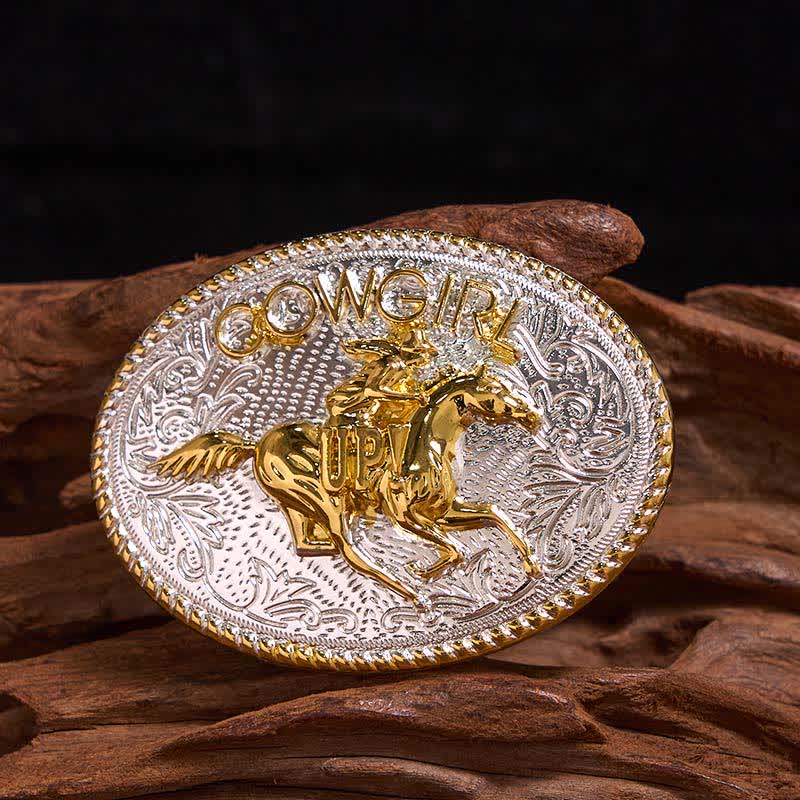Cowgirl DIY Gold & Silver Horseback Riding Buckle Leather Belt - Gold & Silver - Without Belt - Not Included Belt - image 0