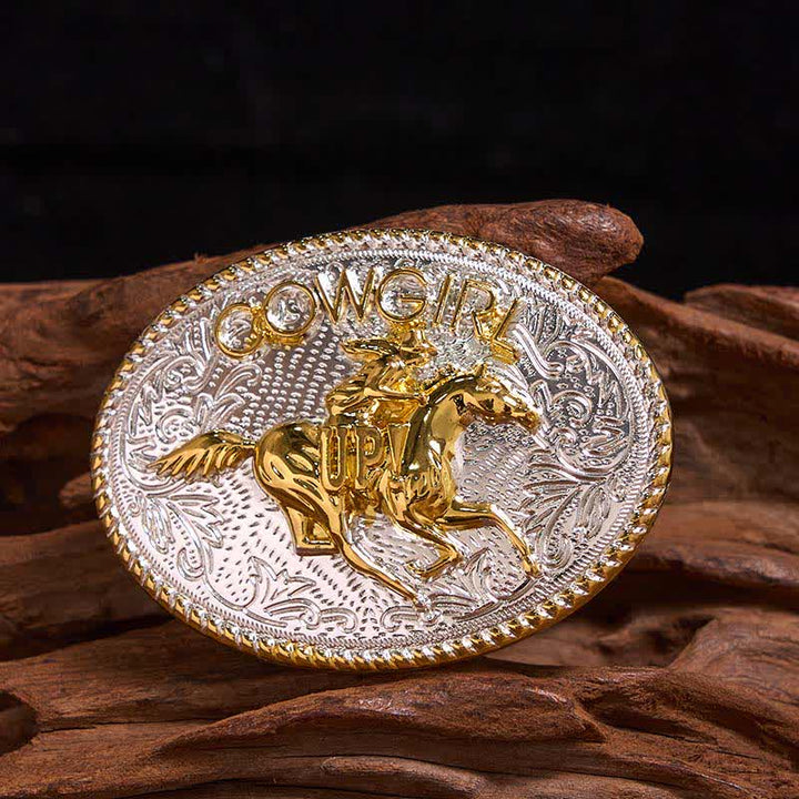 Cowgirl DIY Gold & Silver Horseback Riding Buckle Leather Belt - Gold & Silver - Without Belt - Not Included Belt - image 0