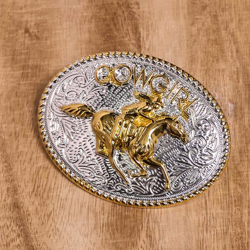 Cowgirl DIY Gold & Silver Horseback Riding Buckle Leather Belt - image 1