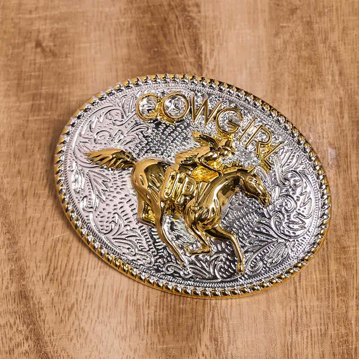 Cowgirl DIY Gold & Silver Horseback Riding Buckle Leather Belt - image 1