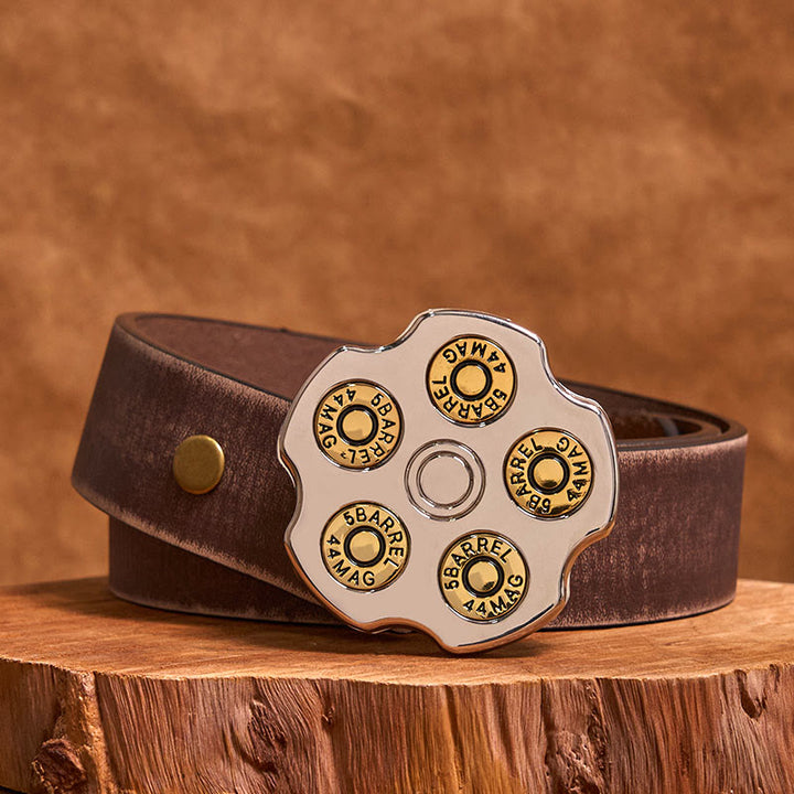 3D Bullet Wheel DIY Western Cowboy Buckle Leather Belt - Bullet Wheel - Brown Distressed Belt - 42 - image 5