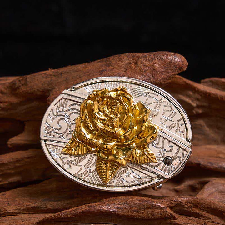 Men's DIY Gold & Silver Rose Hidden Folding Knife Leather Belt - Rose - Without Belt - Not Included Belt - image 1