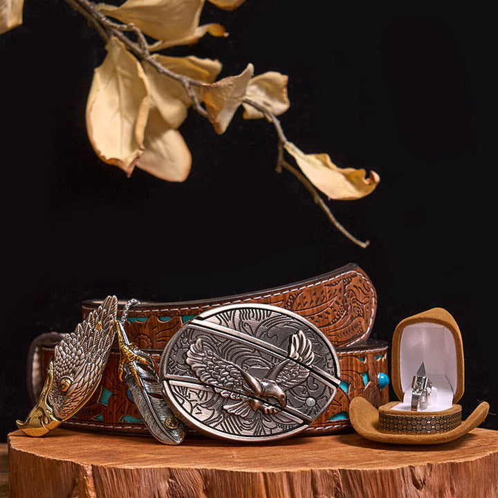Bald Eagle Pendant DIY Hidden Knife Belt Buckle Ring Bundle Set - Eagle - Turquoise Carved Belt - 42 - image 4