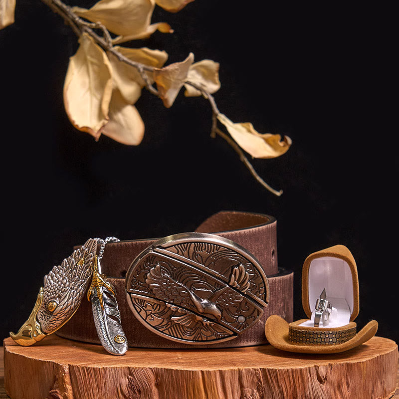 Bald Eagle Pendant DIY Hidden Knife Belt Buckle Ring Bundle Set - Eagle - Brown Distressed Belt - 42 - image 6