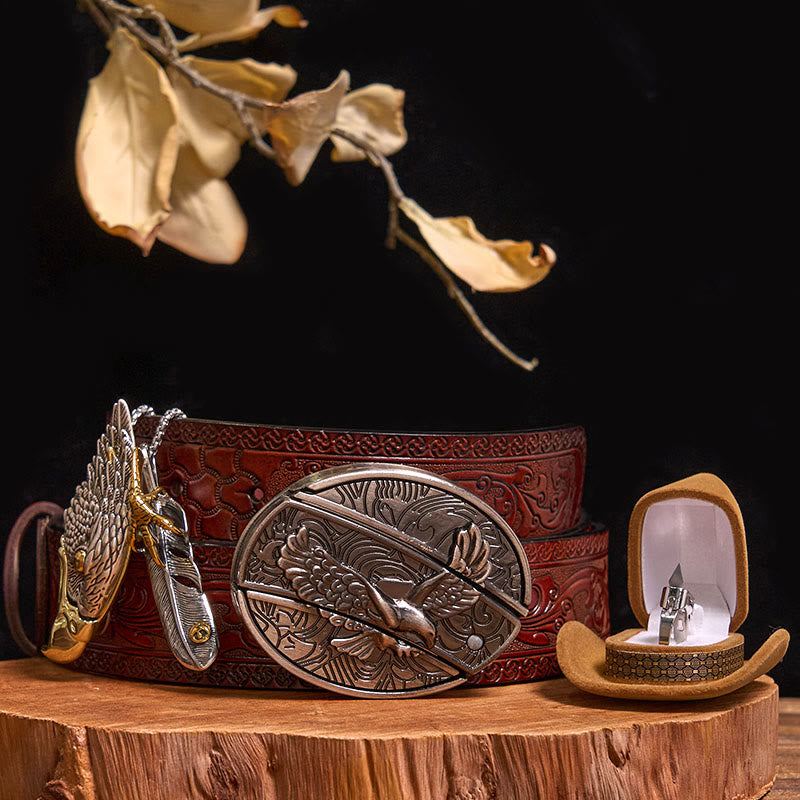 Bald Eagle Pendant DIY Hidden Knife Belt Buckle Ring Bundle Set - Eagle - Brown Carved Belt - 42 - image 7