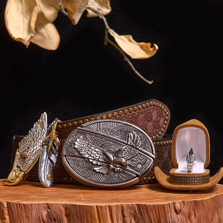 Bald Eagle Pendant DIY Hidden Knife Belt Buckle Ring Bundle Set - Eagle - Brown Rivet Belt - 42 - image 5