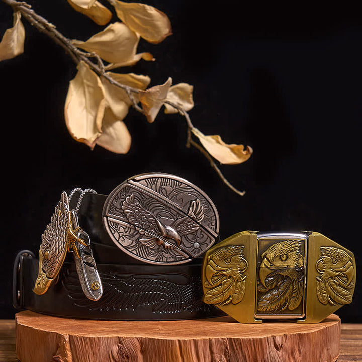 Eagle DIY Hidden Knife Belt Buckle Lighter Eagle Hidden Pendant Bundle Set - Eagle - Black Embossed Eagle Belt - 42 - image 8