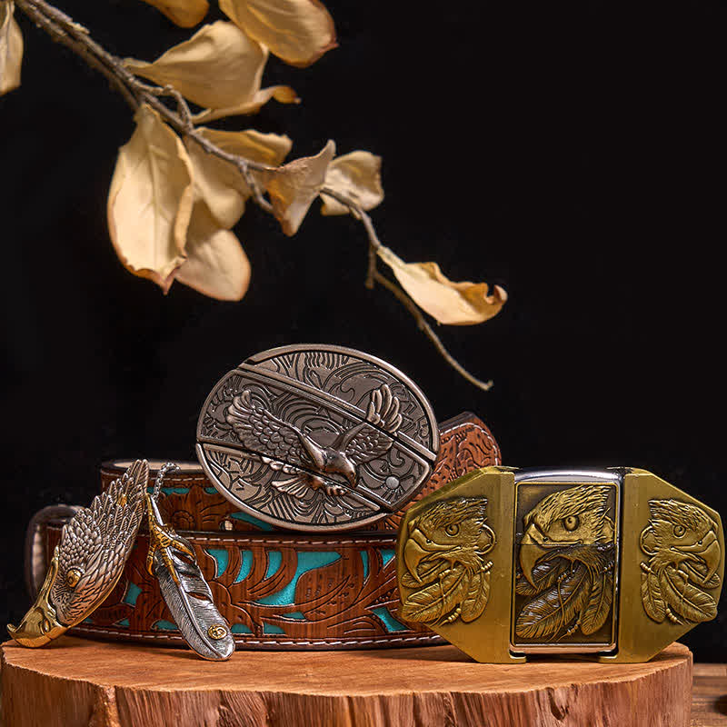 Eagle DIY Hidden Knife Belt Buckle Lighter Eagle Hidden Pendant Bundle Set - Eagle - Turquoise Carved Belt - 42 - image 9
