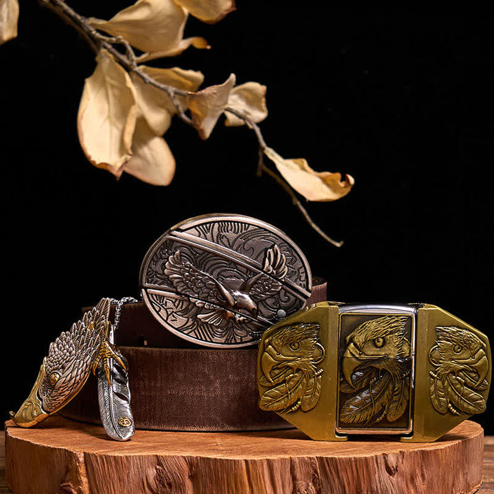 Eagle DIY Hidden Knife Belt Buckle Lighter Eagle Hidden Pendant Bundle Set - Eagle - Brown Distressed Belt - 42 - image 11