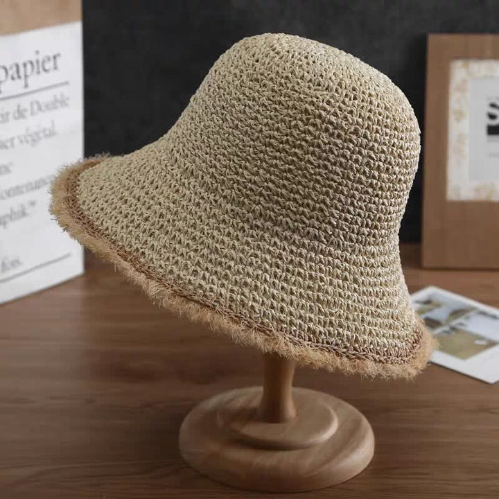 Women's Spring Summer Hat Floppy Foldable Straw Hat - Beige - M (22"-22 7/8") - image 5