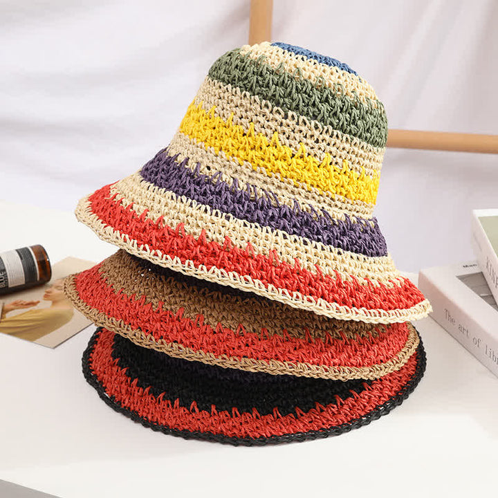 Women's Boho Style Colorful Rainbow Foldable Straw Hat - image 4