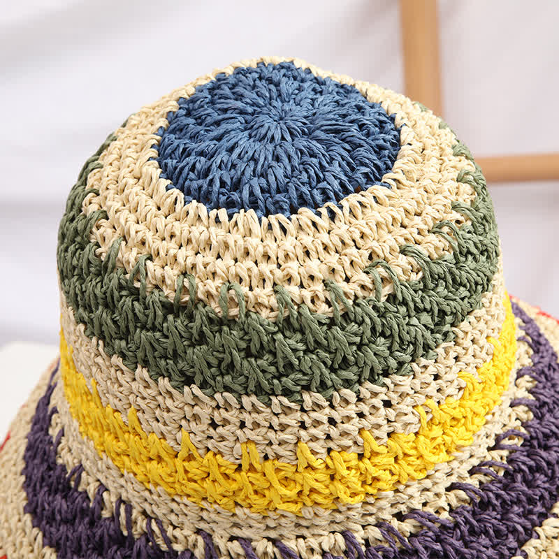 Women's Boho Style Colorful Rainbow Foldable Straw Hat - image 6