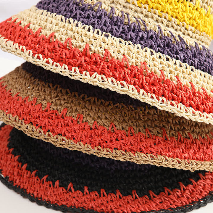 Women's Boho Style Colorful Rainbow Foldable Straw Hat - image 5