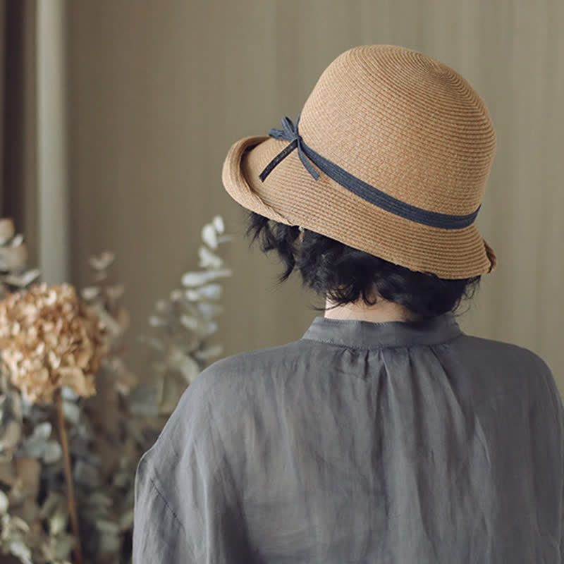 Women's Simple Style Roll Brim Foldable Straw Hat - image 1