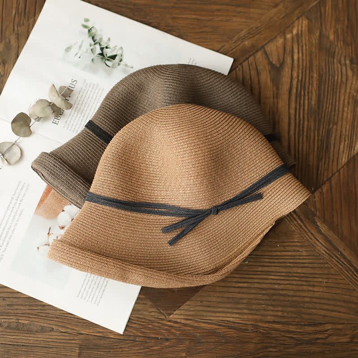 Women's Simple Style Roll Brim Foldable Straw Hat - image 3