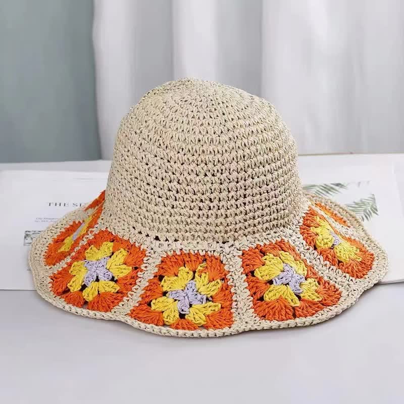 Women's Woven Floral Crochet Bucket Foldable Straw Hat - Beige - M (22"-22 7/8") - image 6