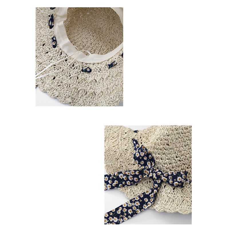 Women's Little Floral Ribbon Decor Foldable Straw Hat - image 4