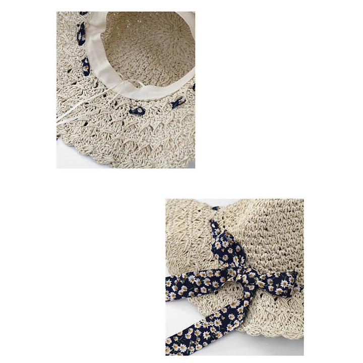 Women's Little Floral Ribbon Decor Foldable Straw Hat - image 4