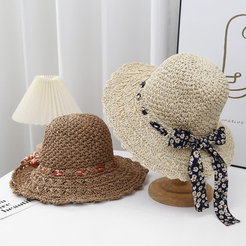 Women's Little Floral Ribbon Decor Foldable Straw Hat - image 3