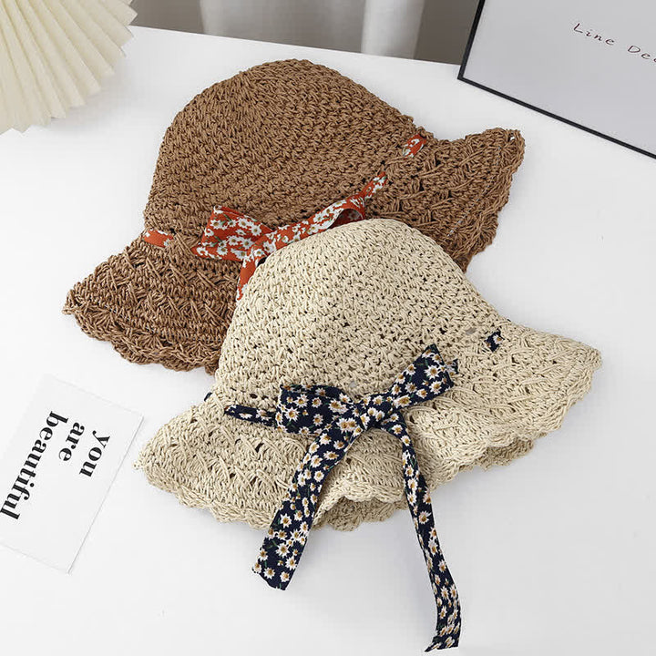 Women's Little Floral Ribbon Decor Foldable Straw Hat - image 2