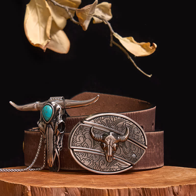 Practical DIY Hidden Knife Buckle Turquoise Longhorn Bull Pendant Bundle Set - Bull - Brown Distressed Belt - 40 - image 27