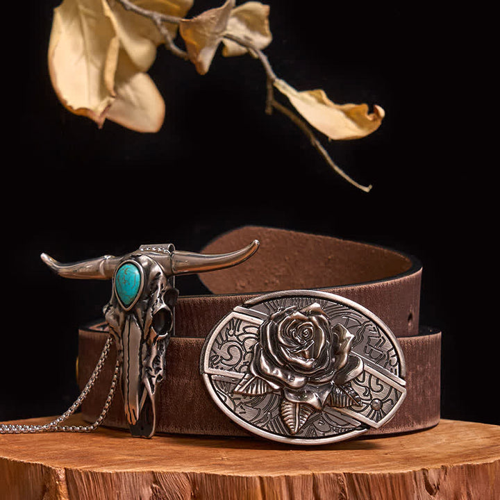 Practical DIY Hidden Knife Buckle Turquoise Longhorn Bull Pendant Bundle Set