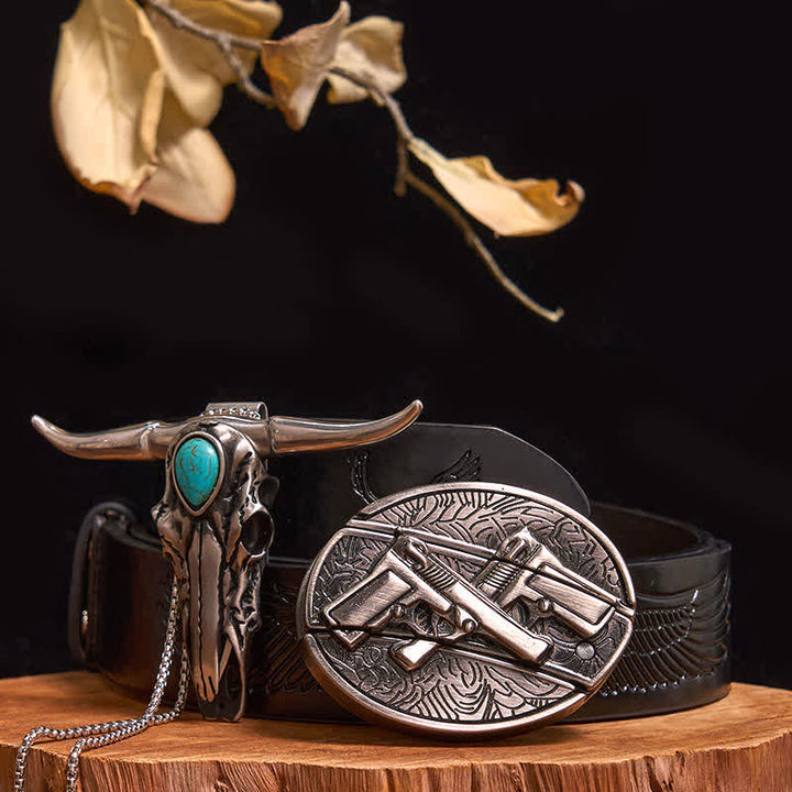 Practical DIY Hidden Knife Buckle Turquoise Longhorn Bull Pendant Bundle Set