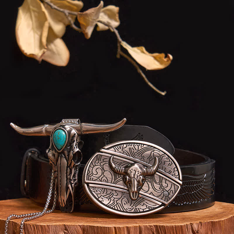 Practical DIY Hidden Knife Buckle Turquoise Longhorn Bull Pendant Bundle Set