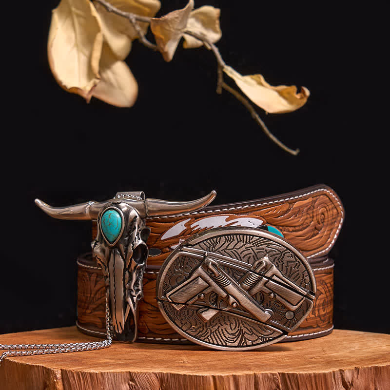 Practical DIY Hidden Knife Buckle Turquoise Longhorn Bull Pendant Bundle Set