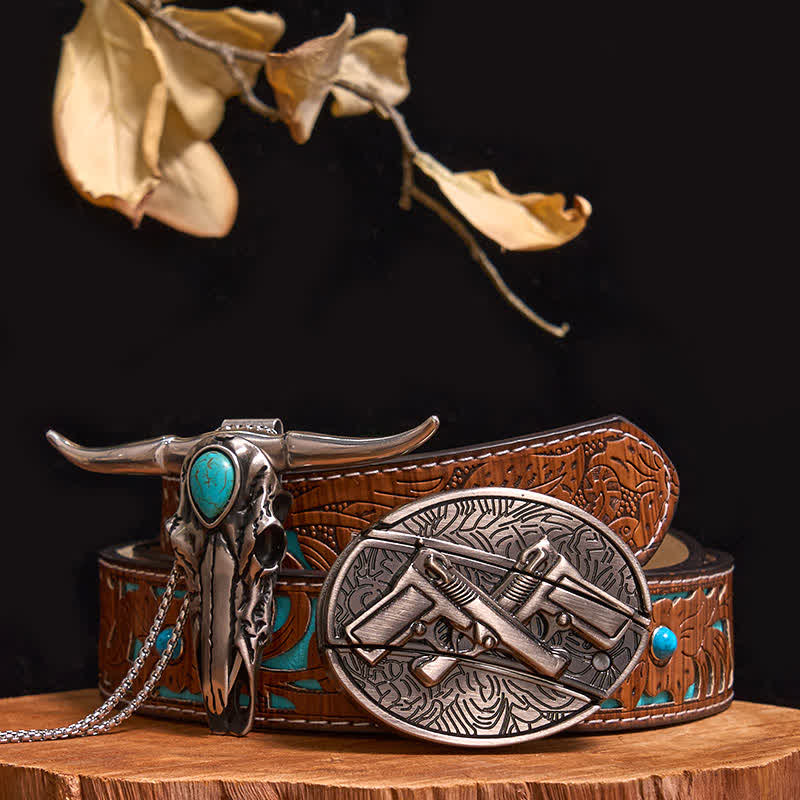 Practical DIY Hidden Knife Buckle Turquoise Longhorn Bull Pendant Bundle Set